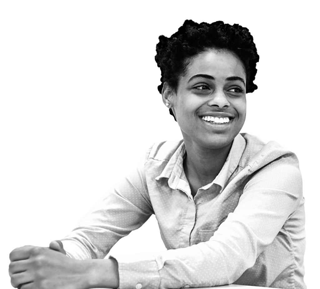 Female high school student sitting gazing to the right smiling